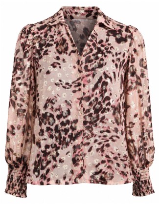 Blush Pink Leopard Print Button-Down Blouse