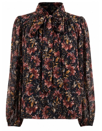 Black Floral Bow Blouse