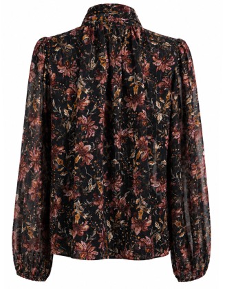 Black Floral Bow Blouse