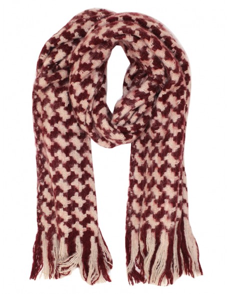 Houndstooth Blend Scarf With Knotted Fringes