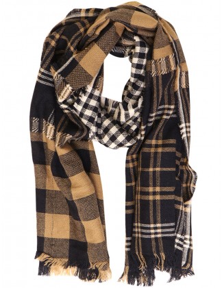 Y/Dyed Multi Color Mix & Match Check Scarf With Fringes