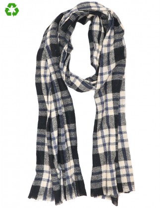 Yarn Dyed Check Scarf with Raw Edges