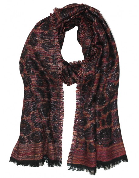 Animal Jacquard Scarf With Row Fringes