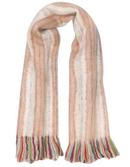 Multi-Color Blanket Stripe Scarf with Row Fringes