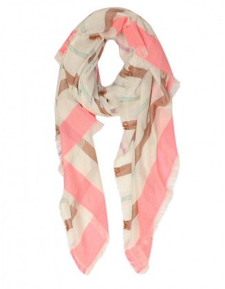 Neon Color Stripe Scarf with Raw Edges