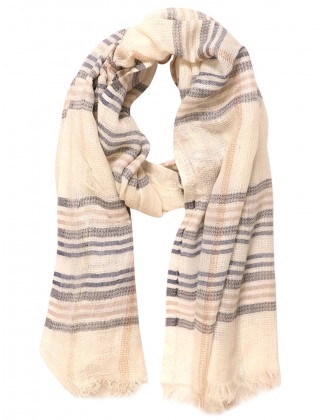 Stripe  Scarf With Raw Fringes