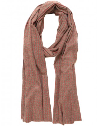 Peach Check Scarf With Raw Fringes