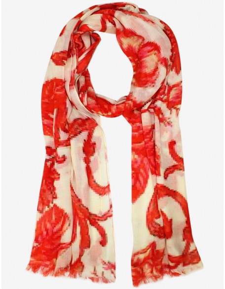 Printed Scarf With Row Fringess