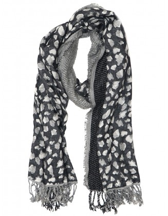 Animal Jacquard Scarf with Knotted Fringes