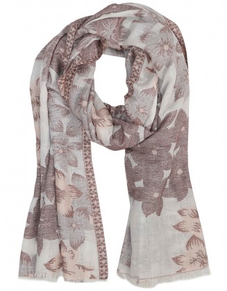 Floral Jacquard Scarf With Row fringes