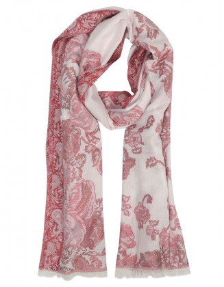 Floral Jacquard Scarf With Row fringes