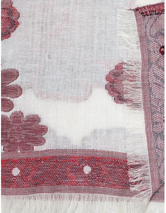 Floral Jacquard Scarf With Border Row fringes