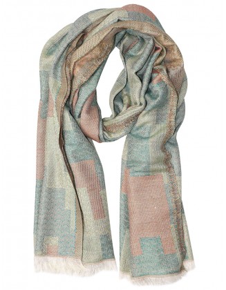 Colour block jacquard Scarf With Row fringes