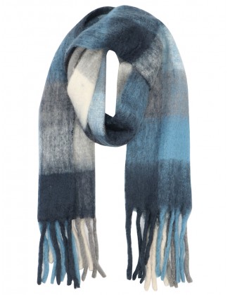 Big Check Blend Scarf With Knotted Fringes