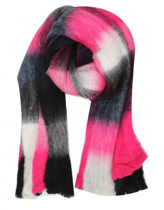 Multi Color Big Check Blend Scarf With Knotted Fringes