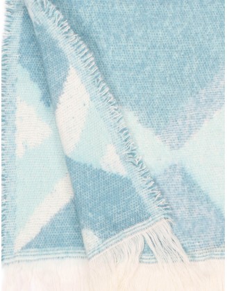 Blue Blanket Scarf With Row fringes