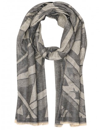 Geometric Jacquard Scarf With Row fringes