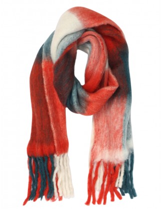 Check Wool Blend Fluffy Scarf with Knotted Fringes