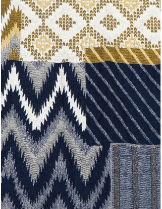 Patch Design Jacquard Scarf with Knotted Fringes