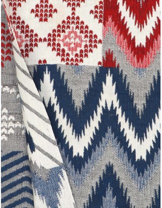 Patch Design Jacquard Scarf With Knotted Fringes