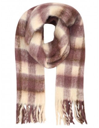 Check Fluffy Scarf With Knotted fringes
