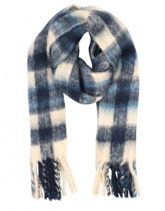 Check Fluffy Scarf With Knotted fringes