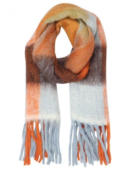 Multi Check Wool Blend Scarf with Bumbles