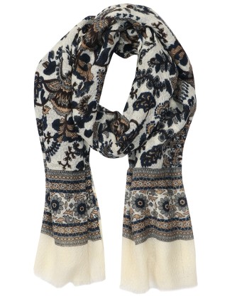 Paisley Print Scarf With Border Row fringes