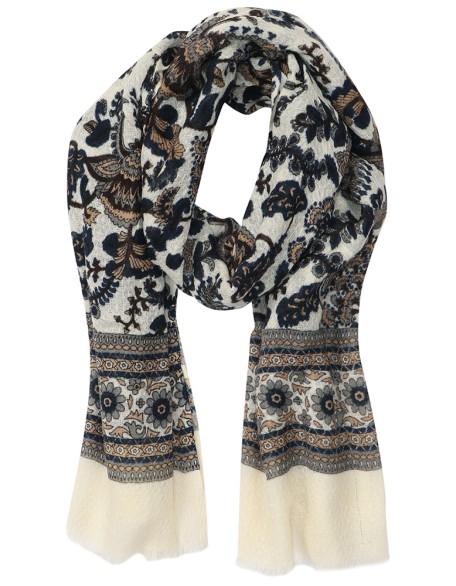 Paisley Print Scarf With Border Row fringes