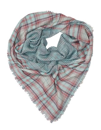 Check Jacquard Foulard Scarf With Row fringes