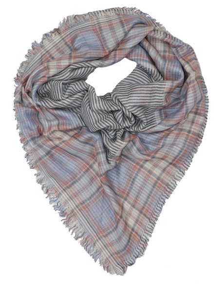 Check Jacquard Foulard Scarf With Row fringes