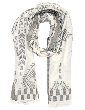 Geometrical Jacquard  Scarf With Row fringes