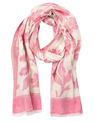 Flower Cut Work Jacquard Scarf With Row fringes