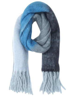 Blue Aura Fluffy Scarf With Fringes