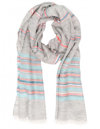 Stripe Jacquard Scarf with Raw Fringes