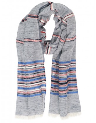 Stripe Jacquard Scarf with Raw Fringes