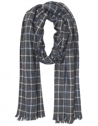 Grey Colour Check Scarf With Row Fringes