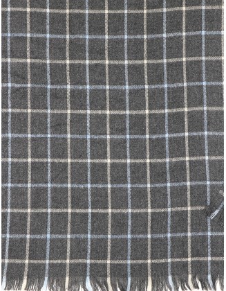 Grey Colour Check Scarf With Row Fringes