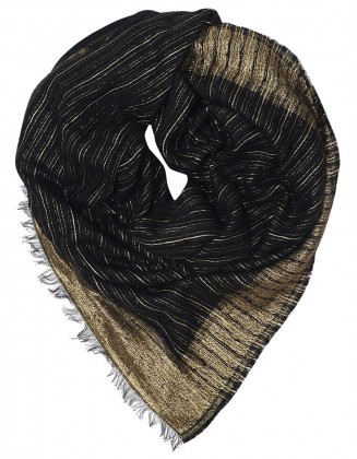 Stripe Gold Lurex Scarf with Row Fringes