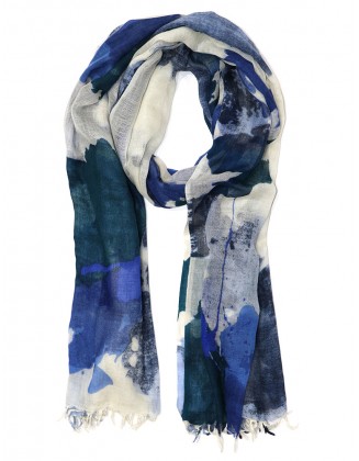 Printed Wool Scarf With Row Fringes