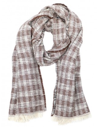 Check Jacquard Scarf With Row Fringes