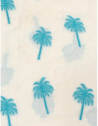 Palm Tree Embroidered Jacquard Frayed Border Scarf