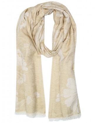 Flower Jacquard Scarf with Row Fringes