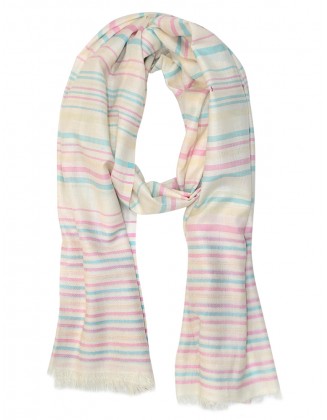 Multi-Color Stripe Scarf with Row Fringes