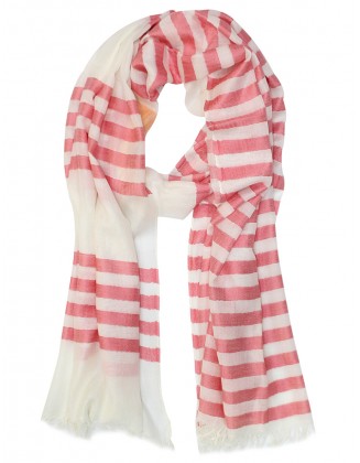 Red Color Stripe Scarf with Row Fringes