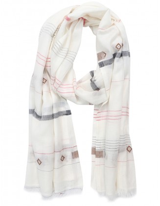 Jacquard Scarf with Raw Fringes