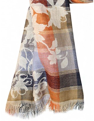 Flower Jacquard Scarf with Row Fringes