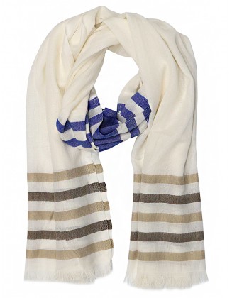  Stripe Jacquard Scarf with Row Fringes