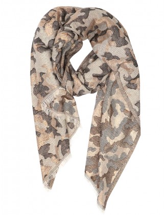 Leopard Jacquard Scarf with Row Fringes