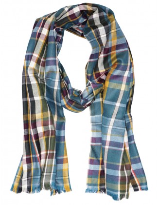 Multicolor Check Scarf with Row Fringes
